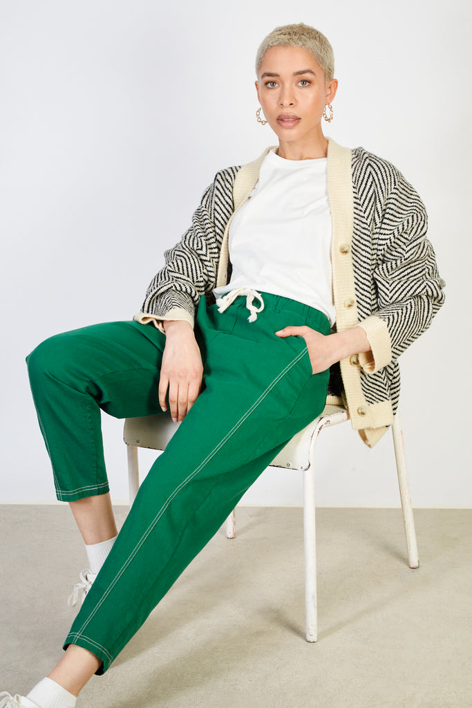 Bright green contrast stitch drawstring trousers_5