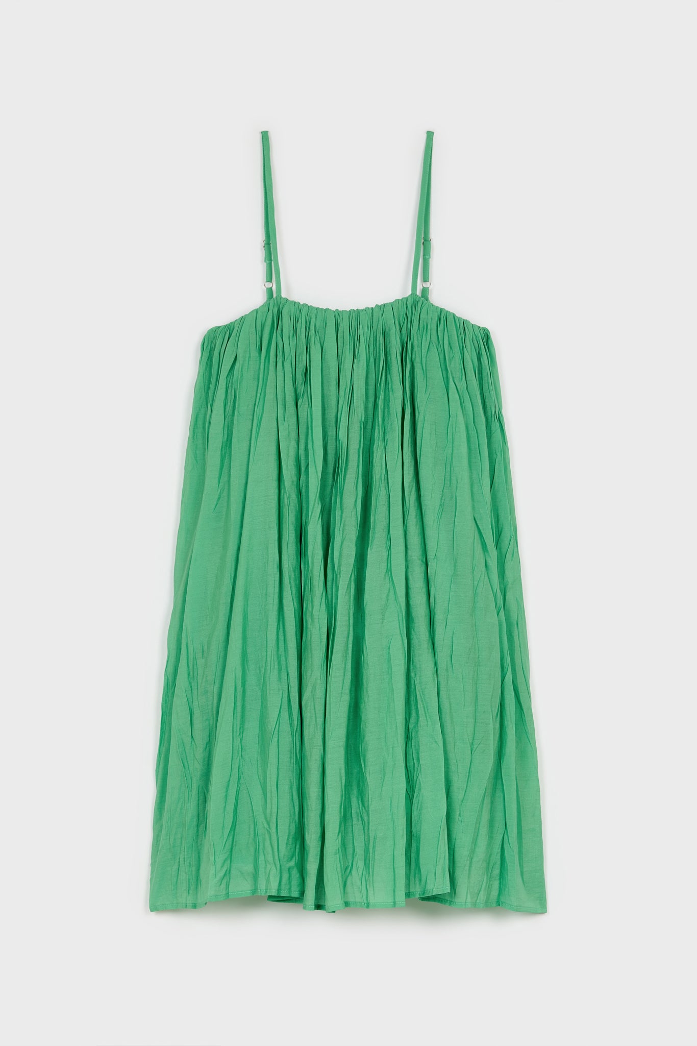 Bright green cotton blend spaghetti strap mini dress_1