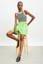 Bright green double pleat tailored shorts_5