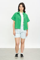 Bright green linen short sleeve shirt_4