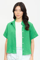 Bright green linen short sleeve shirt_1