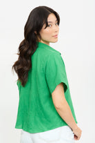 Bright green linen short sleeve shirt_2