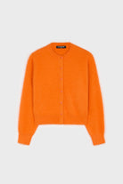 Bright orange angora blend round neck cardigan_6