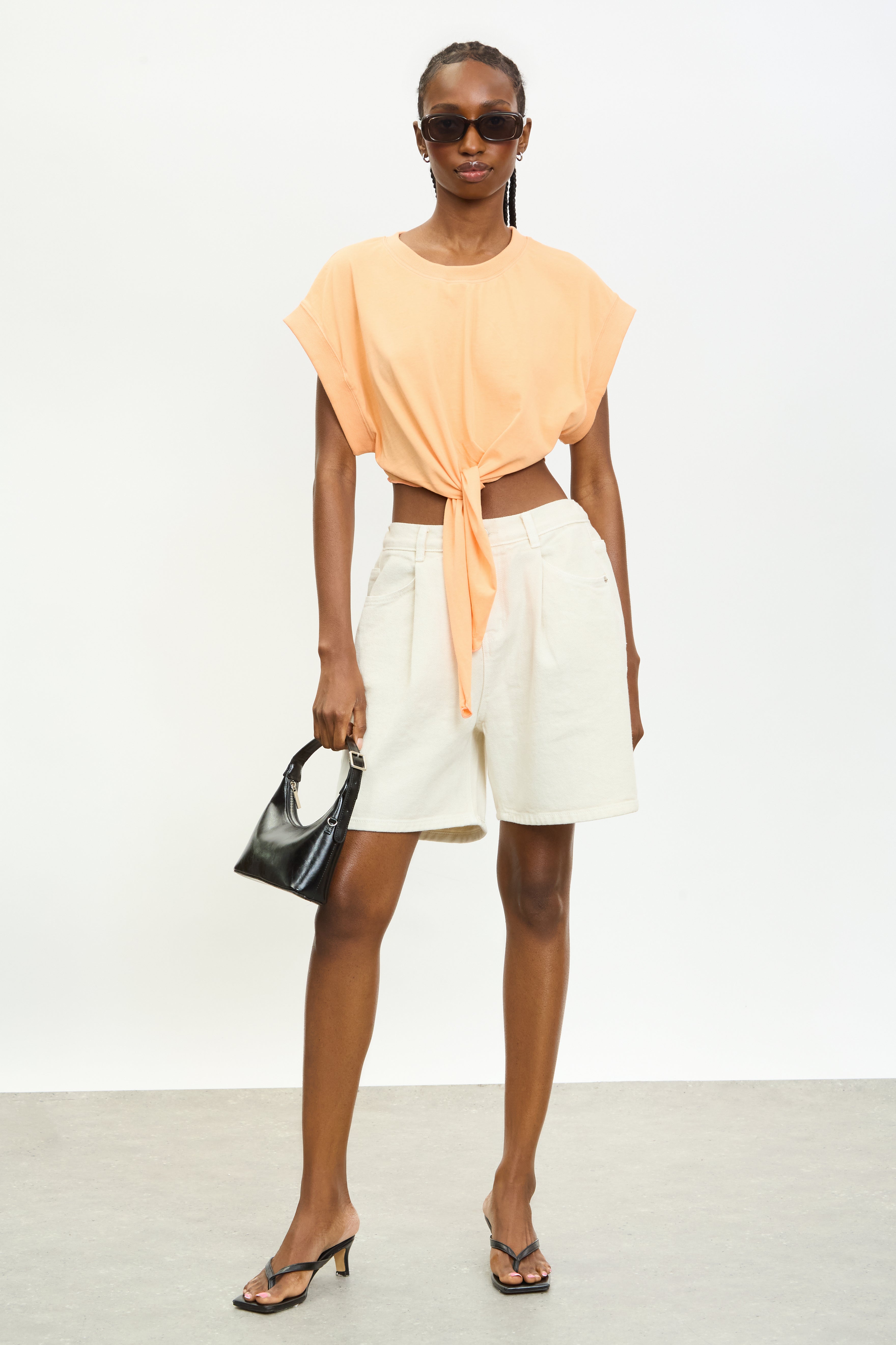 Bright orange tie waist sleeveless tee_4