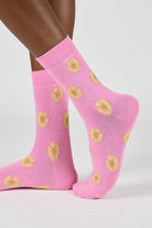Bright pink and yellow daisy print socks_1