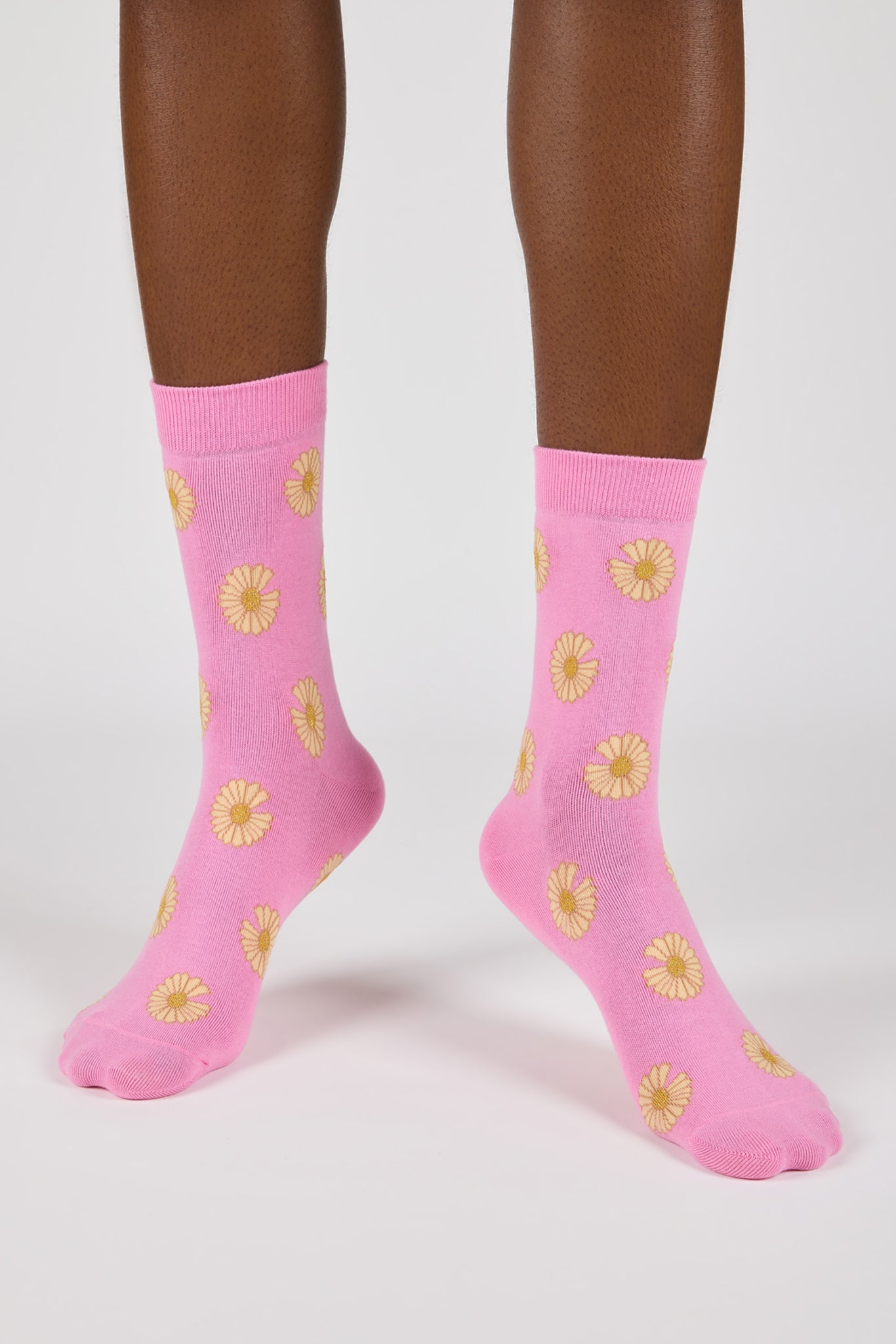 Bright pink and yellow daisy print socks_2
