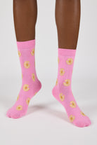 Bright pink and yellow daisy print socks_2