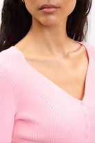 Bright pink button up knit top_3