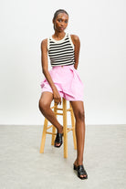 Bright pink double pleat tailored shorts_5