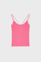 Bright pink thin ribbed strappy knit tank_1