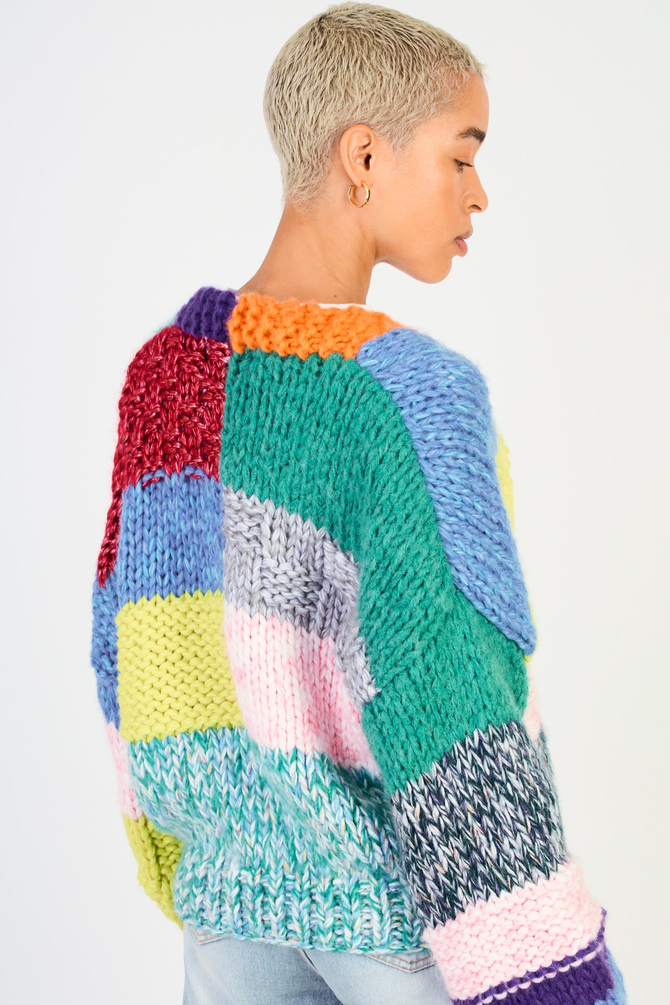 Bright rainbow patchwork cardigan