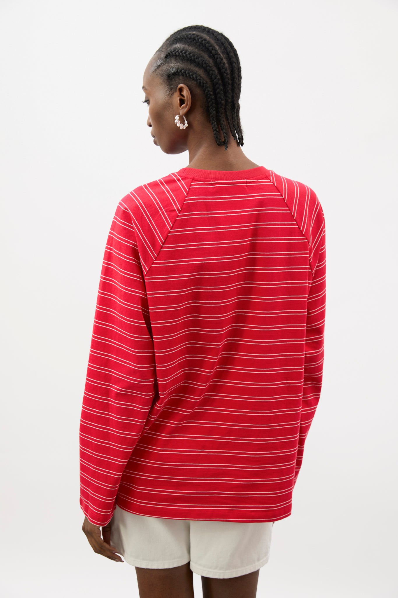 Bright red and ivory multi stripe raglan sleeve top_2