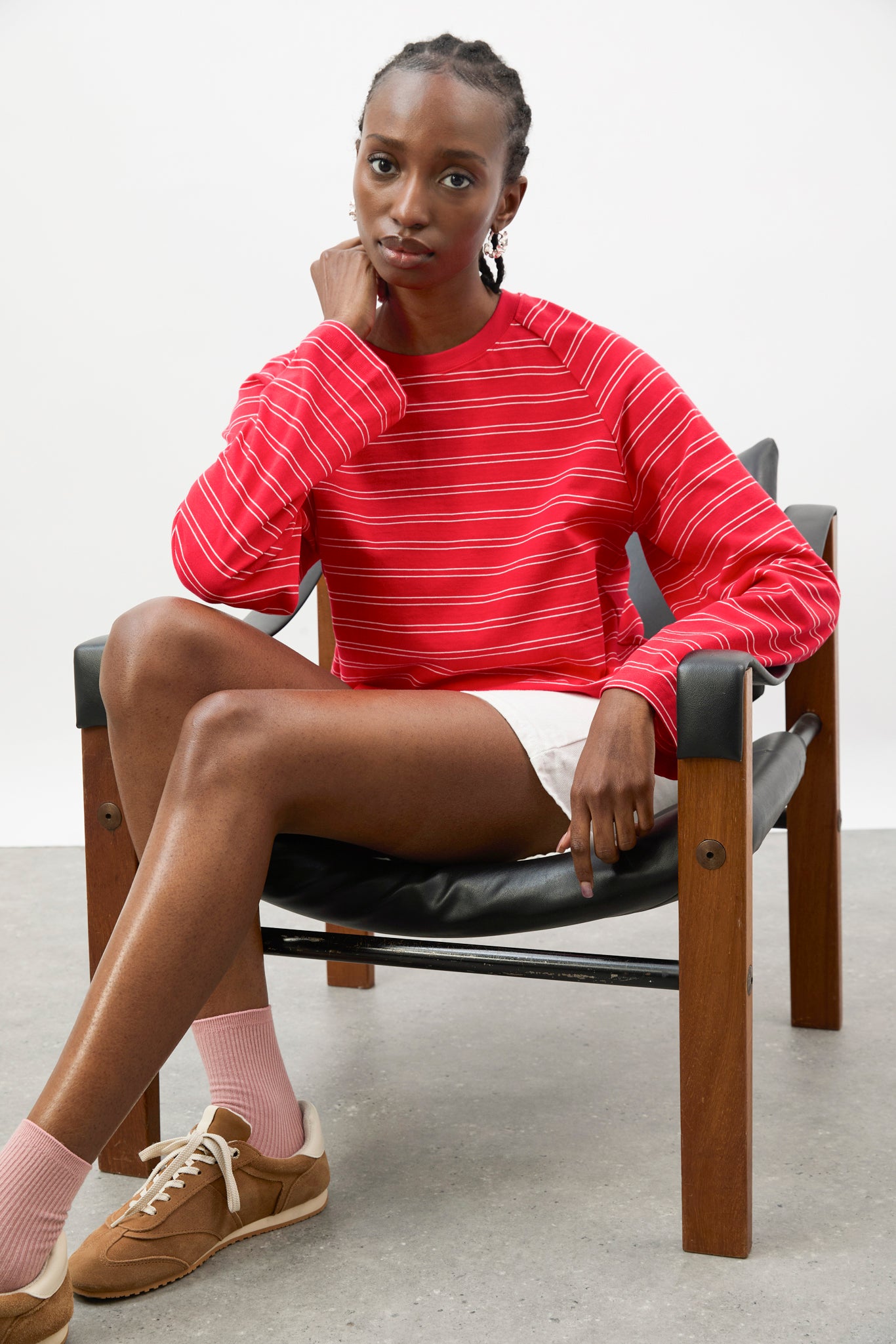 Bright red and ivory multi stripe raglan sleeve top_5