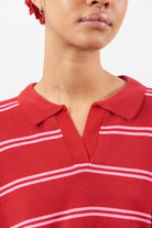 Bright red and pink double striped rugby jumper_3