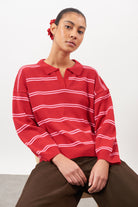 Bright red and pink double striped rugby jumper_4