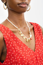 Bright red and white floral print tie back dress_4