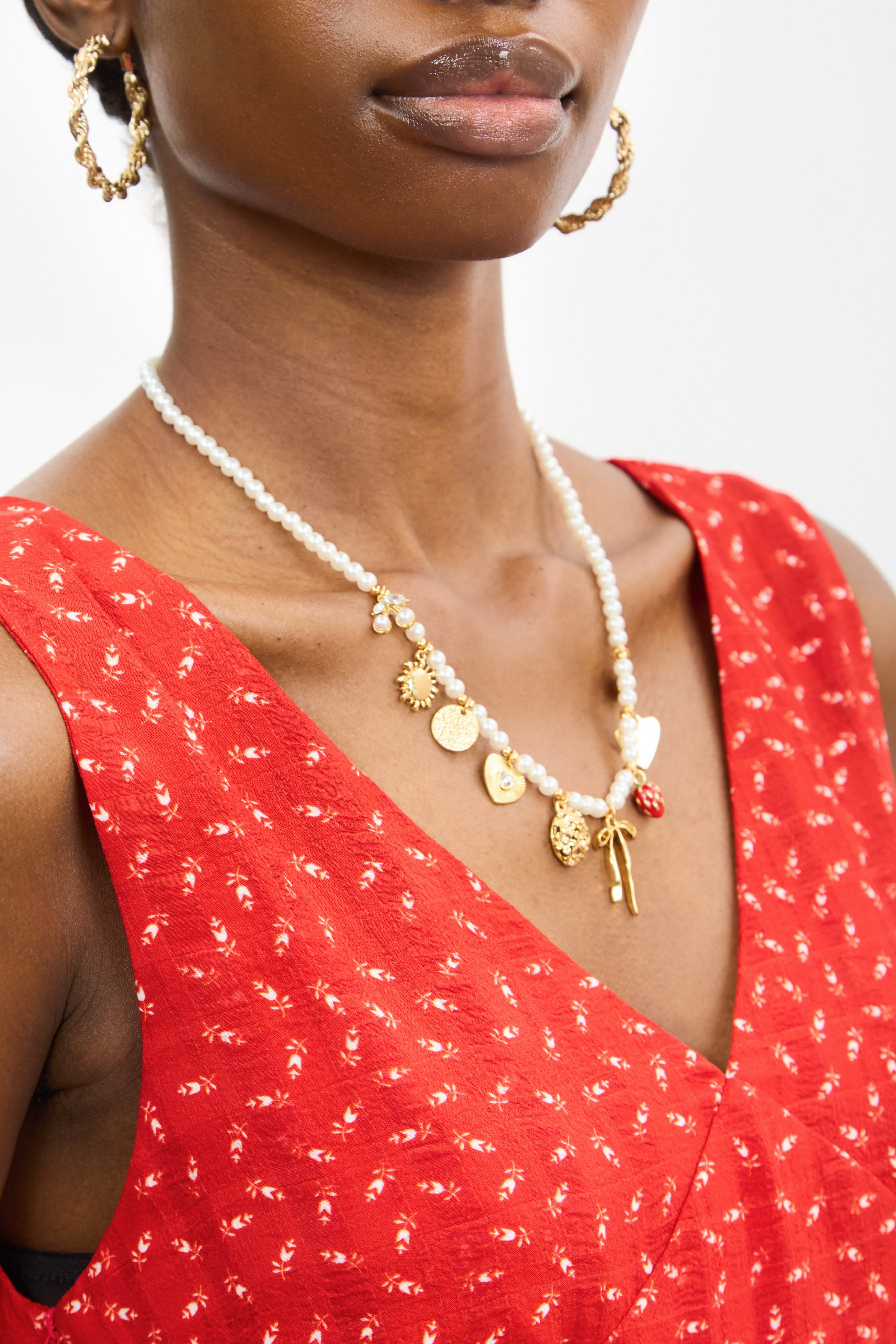 Bright red and white floral print tie back dress_4