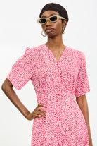 Bright red and white tiny floral print midi dress_3