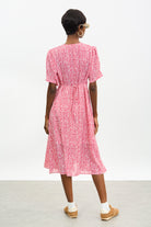 Bright red and white tiny floral print midi dress_2