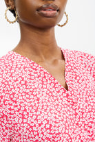 Bright red and white tiny floral print midi dress_4