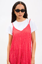 Bright red and white tiny floral print wrinkle dress_3