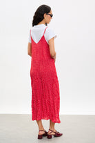 Bright red and white tiny floral print wrinkle dress_2