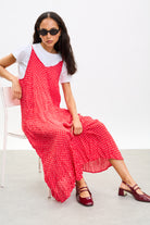 Bright red and white tiny floral print wrinkle dress_5