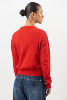 Bright red argyle collared cashmere wool blend cardigan_2