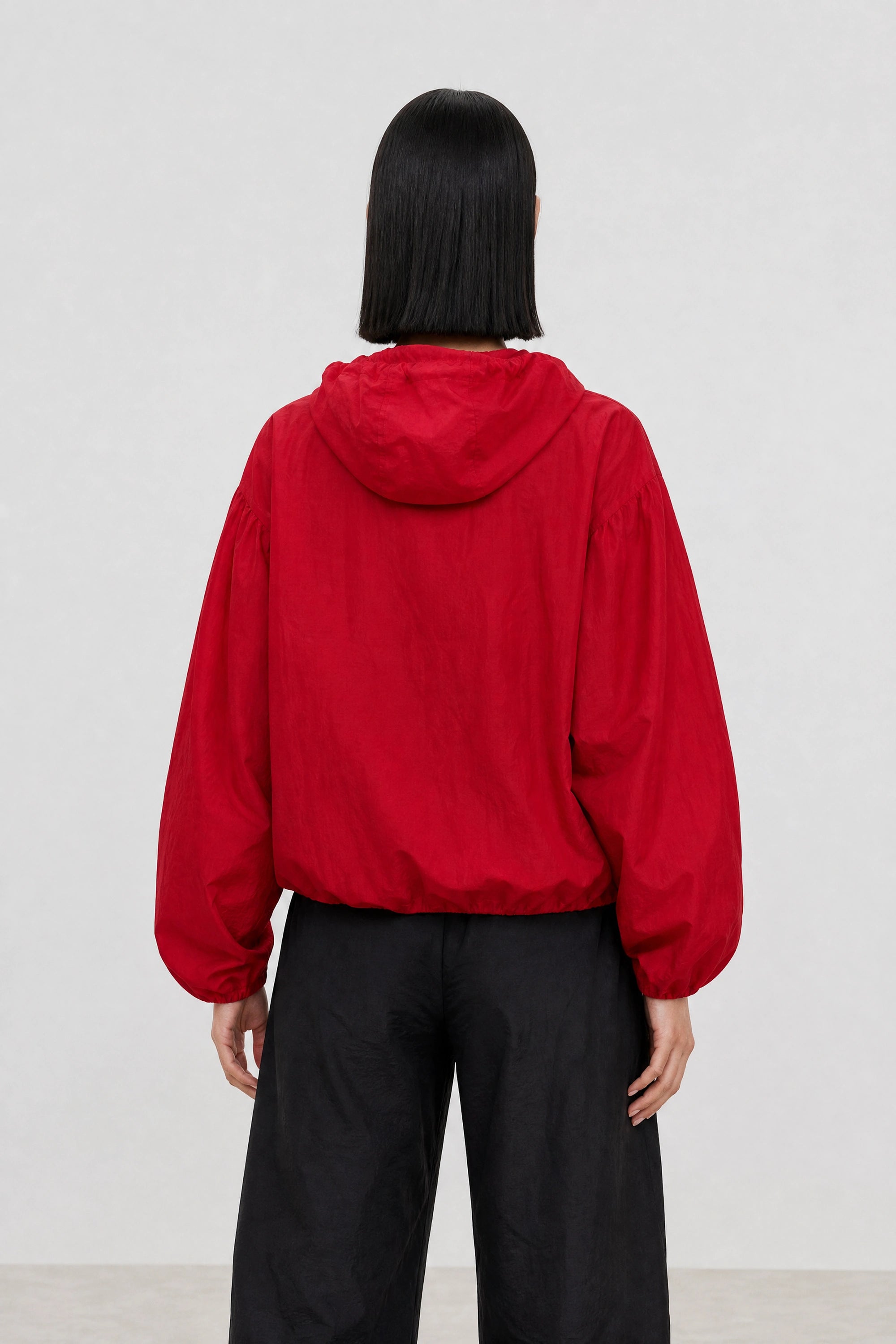 Bright red box textured hooded windbreaker_2