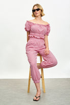 Bright red gingham ruched off shoulder top_5