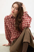 Bright red large gingham checked shirt_5