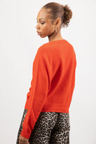 Bright red pure wool round neck cardigan_2