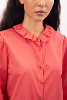 Bright red small ruffle collar blouse_4