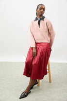 Bright red vegan leather pleated skirt_5