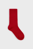 Bright red wool blend ribbed fuzzy socks_1