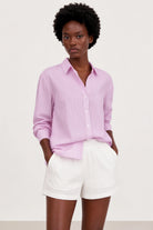 Bright pink and ivory striped shirt_1