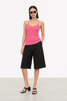 Bright pink thin ribbed strappy knit tank_5
