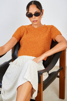 Bright orange textured poodle knit tee_1