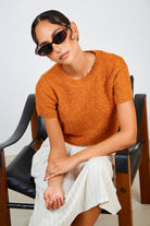 Bright orange textured poodle knit tee_6