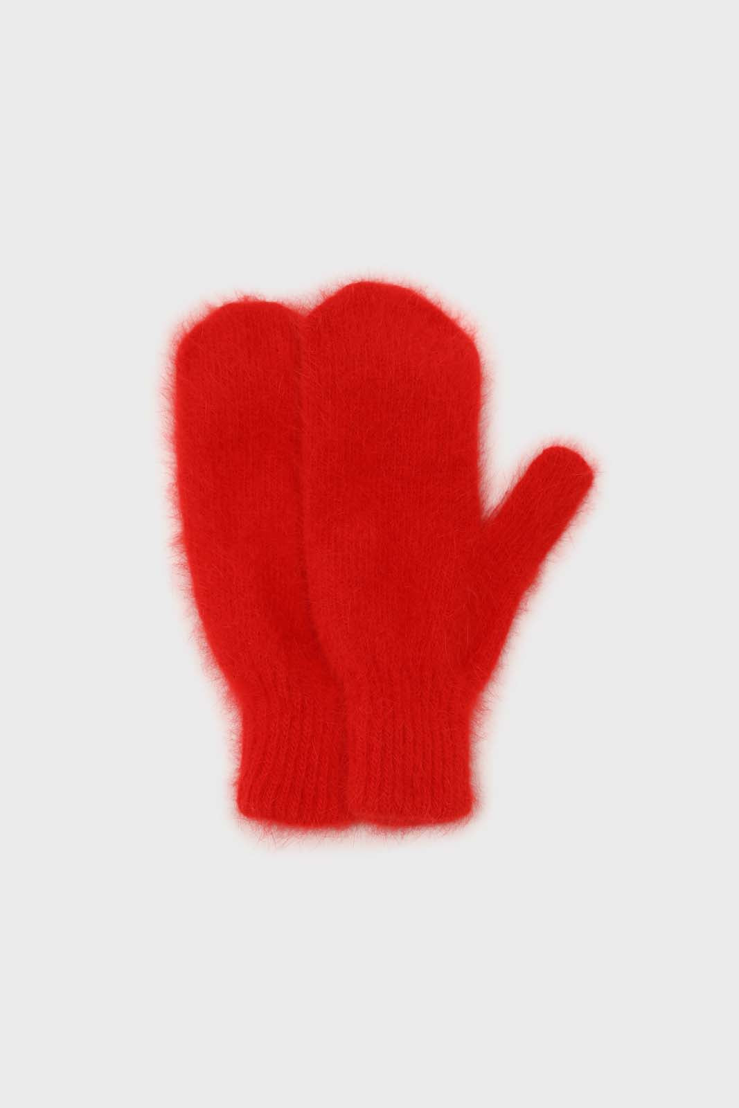Bright red mohair mittens