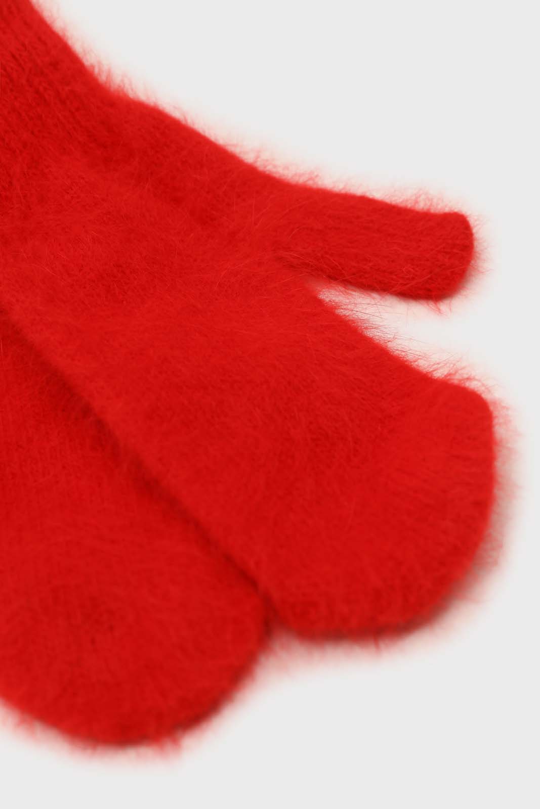 Bright red mohair mittens