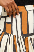 Brown abstract print drop waist skirt_3