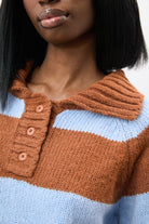 Brown and baby blue thick striped collared jumper_3