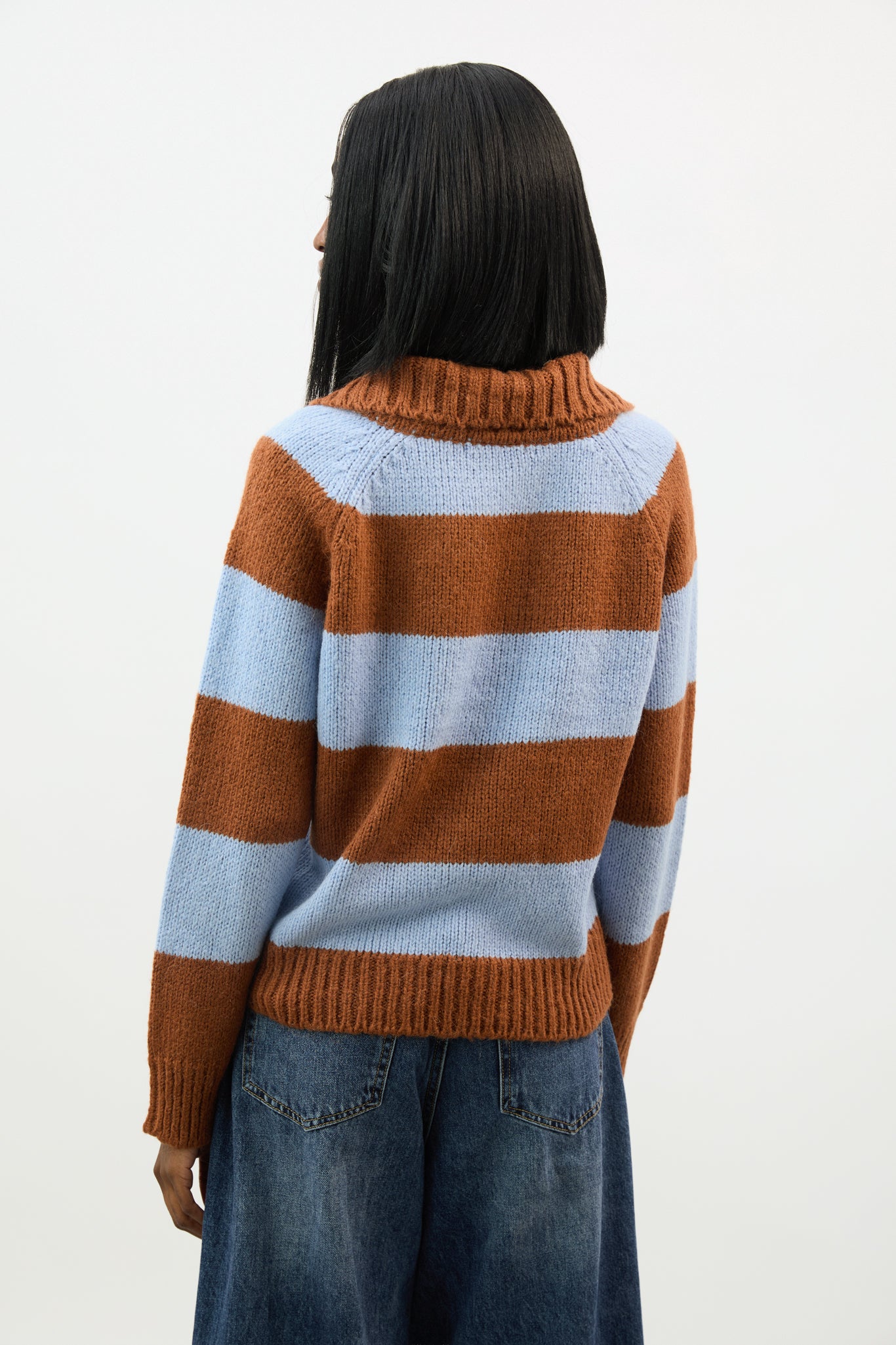 Brown and baby blue thick striped collared jumper_2