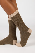 Brown and beige contrast trim cashmere blend socks_3