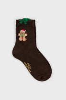 Brown and green bow trim gingerbread man socks_1