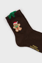 Brown and green bow trim gingerbread man socks_2