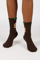 Brown and green bow trim gingerbread man socks_4