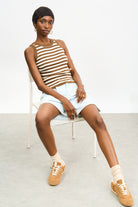 Brown and ivory striped contrast trim tank_5