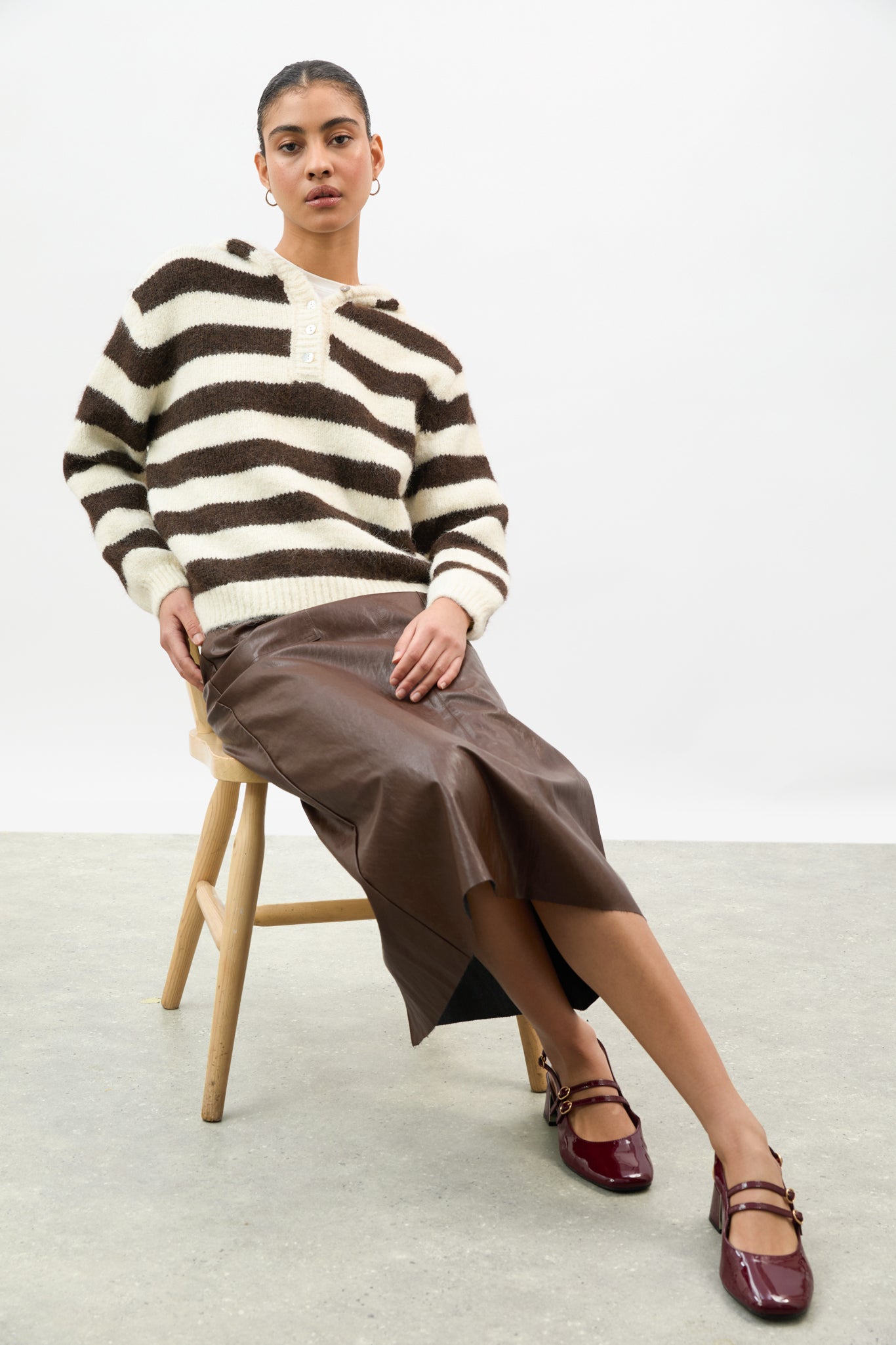 Brown and ivory wool blend striped hooded jumper_5